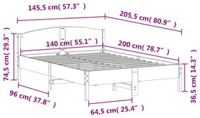 Σκελετός Κρεβ. Χωρίς Στρώμα Λευκό 140x200 εκ Μασίφ Πεύκο - Λευκό