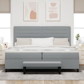 vidaXL Κρεβάτι Box Spring με Στρώμα & Πάγκο Ανοιχτό Γκρι 200x200 εκ. Ύφασμα