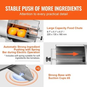 VEVOR Electric Vegetable Slicer, 0-0.5&quot;/0-12mm Thickness Adjustable Commercial Slicer Machine, Convertible to Manual, Stainless Steel Food Cutter Slicing Machine, Large Feed Port for Potato, Tomato