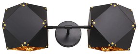00795 GloboStar®  WELLES 00795 Μοντέρνο Επιτοίχιο Φωτιστικό Απλίκα Δίφωτο 2 x E27 IP20 Μαύρο &amp; Χρυσό Μέταλλο - Μ52 x Π21 x Υ17cm
