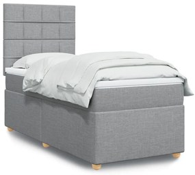 Κρεβάτι Boxspring με Στρώμα Ανοιχτό Γκρι 90x200 εκ. Υφασμάτινο