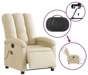 vidaXL Πολυθρόνα Μασάζ Ανακλινόμενη Ηλεκτρική Κρεμ Υφασμάτινη