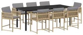 vidaXL Σετ Τραπεζαρίας Κήπου 9 Τεμαχίων με Μαξιλάρια Μπεζ Ρατάν PE