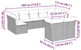 vidaXL Σαλόνι Κήπου Σετ 9 Τεμαχίων Γκρι Συνθετικό Ρατάν με Μαξιλάρια