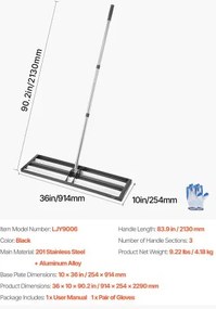 VEVOR 36x10in Lawn Leveling Rake with 83.9 in Adjustable Handle for Yard Garden