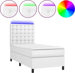 vidaXL Κρεβάτι Boxspring με Στρώμα &amp; LED Λευκό 90x190 εκ. Συνθ. Δέρμα