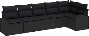 vidaXL Σετ Καναπέ Κήπου με μαξιλάρι 6 pcs Μαύρο Πολυ ράταν