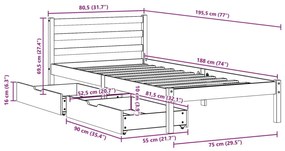 Σκελετός Κρεβ. Χωρίς Στρώμα Καφέ Κεριού 75x190 εκ Μασίφ Πεύκο - Καφέ