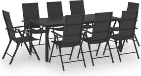 vidaXL Σετ Τραπεζαρίας Κήπου 9 Τεμαχίων Μαύρο
