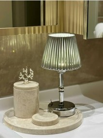 Ασύρματη επιτραπέζια λάμπα με ασημί δερμάτινη επένδυση και ασημί βάση Ασημί