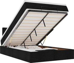 vidaXL Οθωμανικό κρεβάτι με στρώμα &amp; LEDs Μαύρο 120x190 cm Ύφασμα