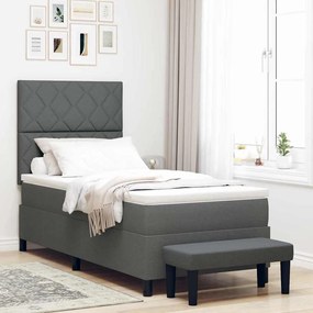 vidaXL Κρεβάτι Box Spring με Στρώμα & Πάγκο Σκούρο Γκρι 90x190 εκ Ύφασμα