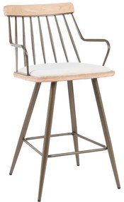 Σκαμπό μπαρ Posse pakoworld μέταλλο μπρονζε-white wash ξύλο-μπεζ ύφασμα 48x54x92.5εκ