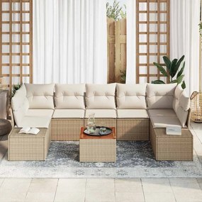 vidaXL Σετ Καναπέ Κήπου με μαξιλάρι 8 pcs Μπεζ Πολυ ράταν