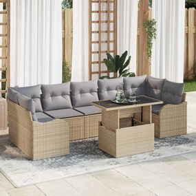 vidaXL Σετ Καναπέ Κήπου με μαξιλάρι με μαξιλάρι 8 pcs Μπεζ Πολυ Ρατάν