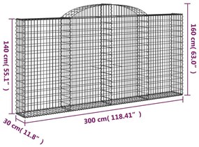 Συρματοκιβώτια Τοξωτά 6 τεμ. 300x30x140/160 εκ. Γαλβαν. Ατσάλι - Ασήμι