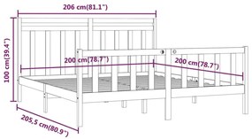 Πλαίσιο Κρεβατιού Γκρι 200 x 200 εκ. από Μασίφ Ξύλο Πεύκου - Γκρι