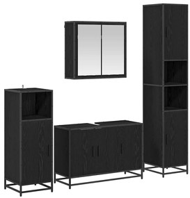 vidaXL Σετ Επίπλων Μπάνιου με ράφι 4 pcs Μαύρη Οξυά Επεξεργασμένο ξύλο