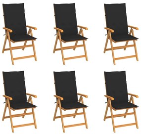 Καρέκλες Κήπου 6 τεμ. από Μασίφ Ξύλο Teak με Μαύρα Μαξιλάρια - Μαύρο