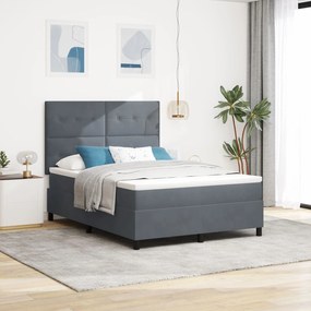 Κρεβάτι Box Spring με Στρώμα Σκούρο Γκρι 140x200 εκ Βελούδο