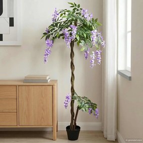 vidaXL Τεχνητό Φύλλο Φασολιών Μοβ 80 x 18 x 160 εκ. Ύφασμα και Ξύλο