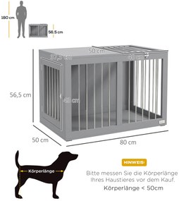 PawHut Κλουβί σκύλου, κουτί μεταφοράς σκύλου, 2 πόρτες, κλειδώματος, ατσάλινο πλέγμα, 80 cm x 50 cm x 56,5 cm, Γκρι