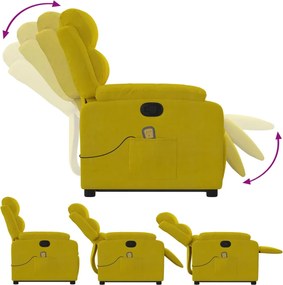 vidaXL Πολυθρόνα Μασάζ Ανακλινόμενη με Ανύψωση Κίτρινη Βελούδινη