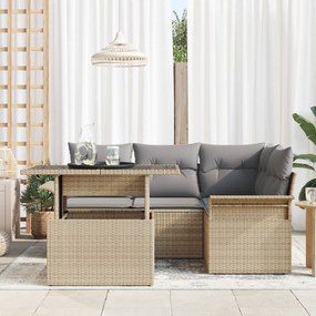 vidaXL Σετ Καναπέ 5 Τεμαχίων με Μαξιλάρια Μπεζ Πολυ Ρατάν
