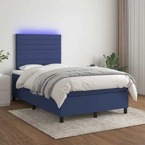 vidaXL Κρεβάτι Boxspring με Στρώμα &amp; LED Μπλε 120x190εκ. Υφασμάτινο