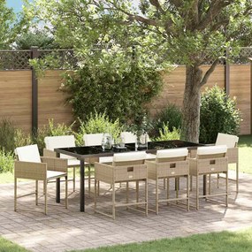 vidaXL Σέτ φαγητού για κήπο 9 pcs Μπεζ συνθετικό ρατάν