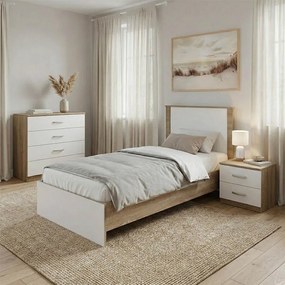 Σετ Κρεβατοκάμαρας Athos Sonoma Λευκό με Κρεβάτι 90x190εκ Σετ 3τεμ