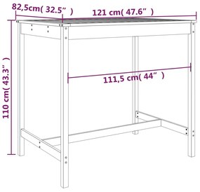 Τραπέζι Κήπου Λευκό 121x82,5x110 εκ. από Μασίφ Ξύλο Πεύκου - Λευκό