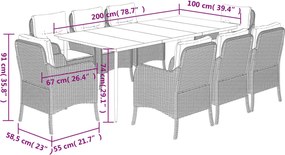 vidaXL Σετ Τραπεζαρίας Κήπου 9 τεμ. Γκρι Συνθ. Ρατάν με Μαξιλάρια