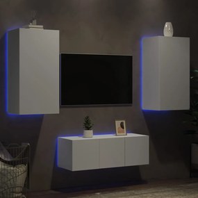 vidaXL Έπιπλα Τοίχου Τηλεόρασης 4 τεμ LED Λευκά από Επεξεργασμένο Ξύλο
