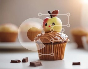 Σετ των 2 Intra Συλλεκτικό Ξύλινο Παζλ Plywood 4mm - Λαχταριστό Cupcake με διακόσμηση σε σχήμα μήλου Σε Ξύλινο Κουτί - Διαστάσεις: 10x10 cm – 25 κομμάτια