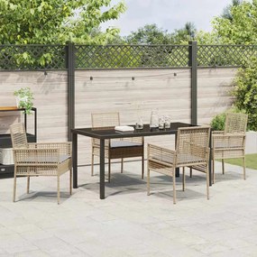 vidaXL Σέτ φαγητού για κήπο με μαξιλάρι 5 pcs Μπεζ Πολυ ράταν