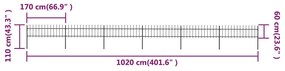 vidaXL Κάγκελα Περίφραξης με Λόγχες Μαύρα 10,2 x 0,6 μ. από Χάλυβα
