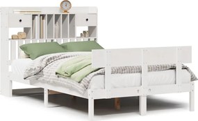 vidaXL Κρεβάτι Βιβλιοθήκη Χωρίς Στρώμα Λευκό 135x190 εκ Μασίφ Πεύκο
