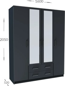 Ντουλάπα Τετράφυλλη Simple 4D2D Γραφίτης 160x52x205cm