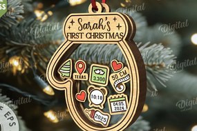 Σετ των 3 Intra απο ξύλο plywood 3mm-4mm πάχος Πρώτο χριστουγεννιάτικο στολίδι μωρού με λέιζερ Δίασταση 8x8 cm INTRAFABR-110676444