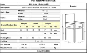 BERRY Πολυθρόνα Μέταλλο Βαφή Μαύρο, PP-UV Tortora   6τμχ