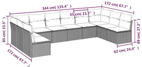 vidaXL Σαλόνι Κήπου 10 Τεμαχίων Καφέ από Συνθετικό Ρατάν με Μαξιλάρια
