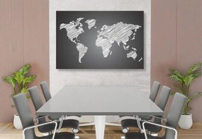Εικόνα εκκολαπτό παγκόσμιο χάρτη σε ασπρόμαυρο - 60x40