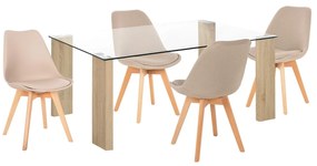 Σετ Τραπεζαρίας MORGAN C21269.02 5 τεμ. Τραπέζι & 4 Καρέκλες σε χρώμα Μπέζ 140x80x75 εκ.