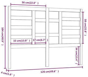 vidaXL Κεφαλάρι Κρεβατιού Γκρι 126x4x104 εκ. από Μασίφ Ξύλο Πεύκου