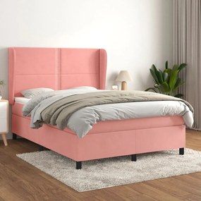 3129152 vidaXL Κρεβάτι Boxspring με Στρώμα Ροζ 140x190 εκ. Βελούδινο Ροζ, 1 Τεμάχιο