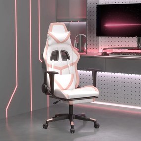 Καρέκλα Gaming με Υποπόδιο Λευκό και Ροζ από Συνθετικό Δέρμα