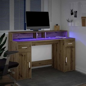 vidaXL Γραφείο με LED Αρτισιανή Δρυς 140x55x91 εκ. Επεξεργασμένο Ξύλο