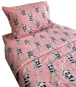 Παπλωματοθήκη Παιδική Panda (Σετ 2τμχ) Pink Astron Μονό 165x250cm 100% Βαμβάκι