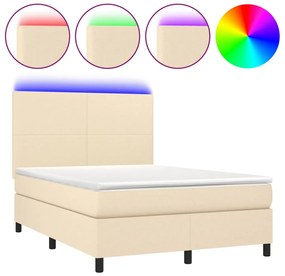 vidaXL Κρεβάτι Boxspring με Στρώμα &amp; LED Κρεμ 140x190 εκ. Υφασμάτινο